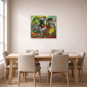 Gallery-wrapped canvas print of Joan Miró's 'North South' displayed on a wall in a dining room
