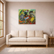 Gallery-wrapped canvas print of Joan Miró's 'North South' displayed on a wall in a living room