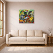 Unframed poster print of Joan Miró's 'North South' displayed on a wall in a living room