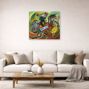 Unframed poster print of Joan Miró's 'North South' displayed on a wall in a living room