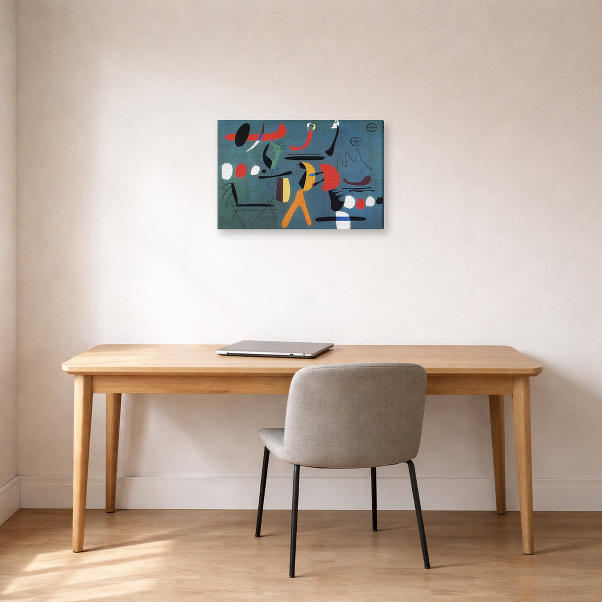 Gallery-wrapped canvas print of Joan Miró's 'Painting 1925-1964' displayed on a wall in a office