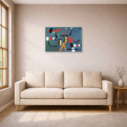Unframed poster print of Joan Miró's 'Painting 1925-1964' displayed on a wall in a living room