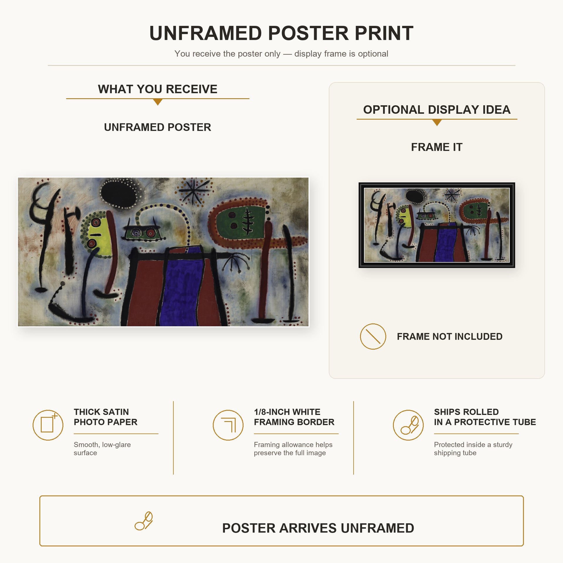 Joan Miró - Painting (peinture) poster print size comparison and framing display infographic
