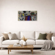 Unframed poster print of Joan Miró's 'Painting (peinture)' displayed on a wall in a living room