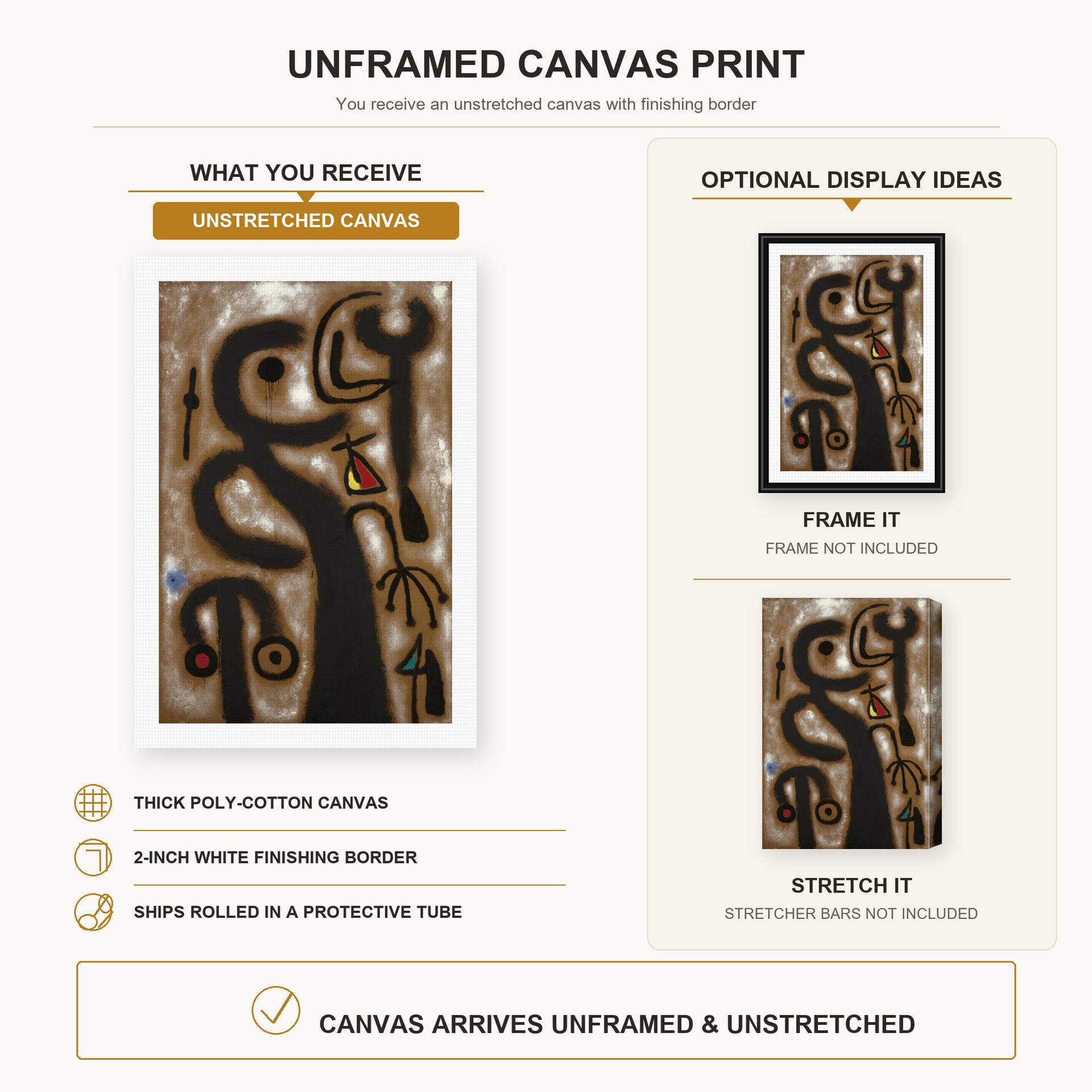 Joan Miro - Peinture - canvas print combined product and display infographic frame and bars not included
