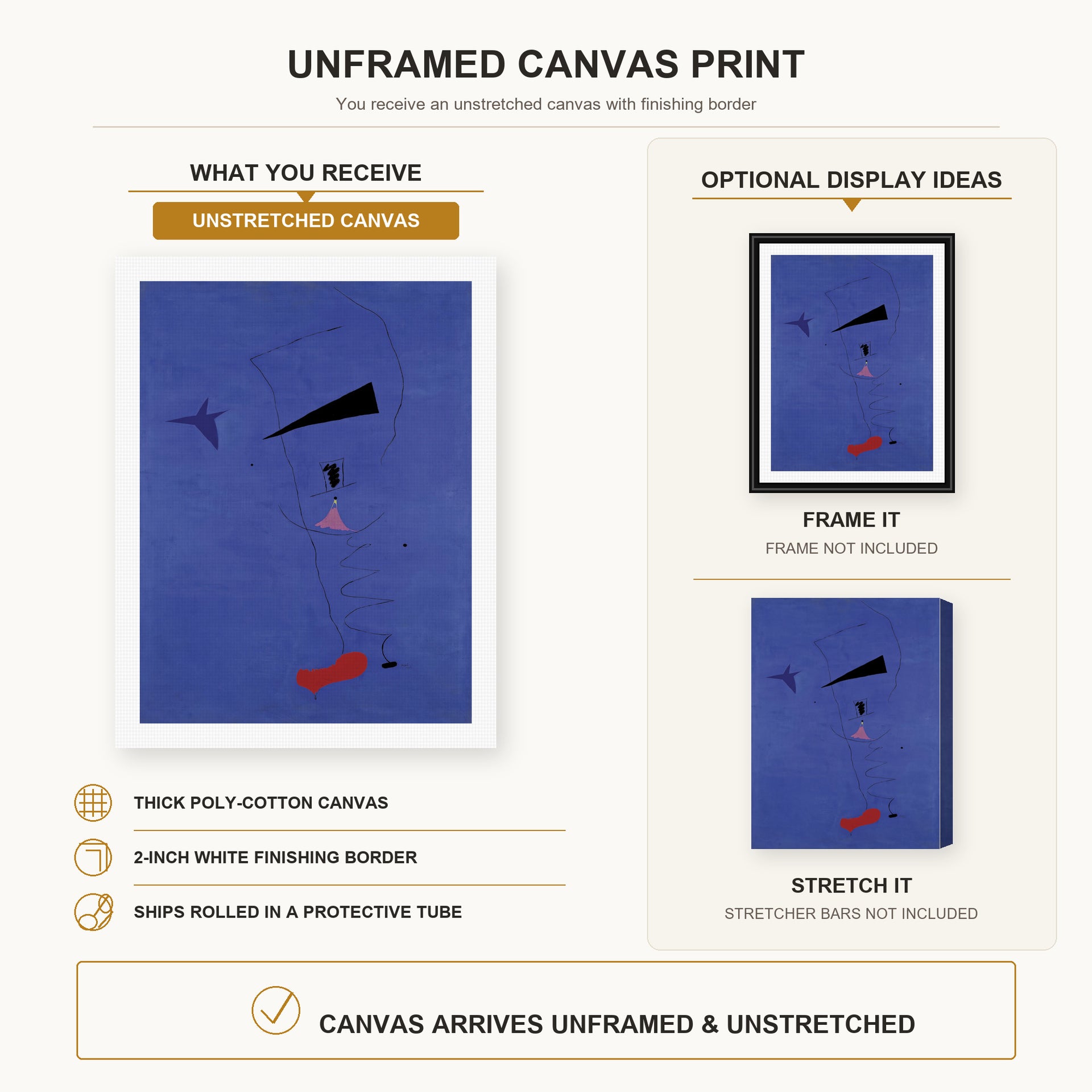 Joan Miro - Peinture (etoile Bleue) - Joan Miro Peinture etoile Bleue canvas print combined product and display infographic frame and bars not included