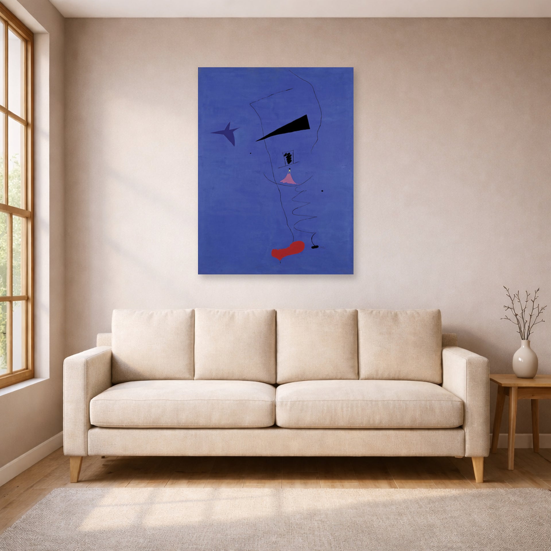 Joan Miro - Peinture (etoile Bleue) - Joan Miro Peinture etoile Bleue poster print lifestyle living room 1 unframed