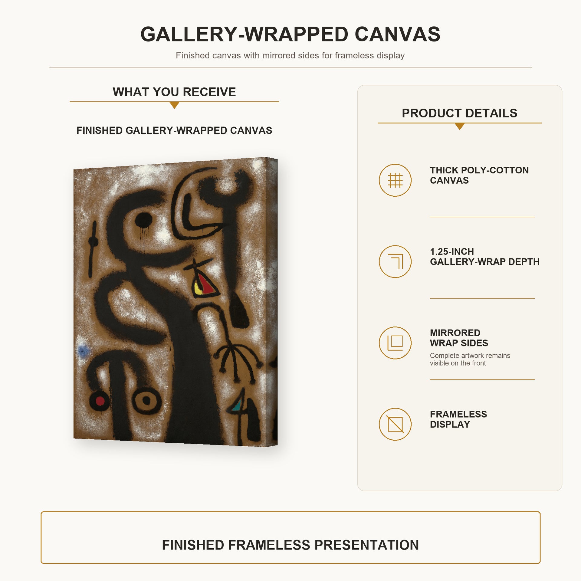 Joan Miro - Peinture - gallery wrap product details infographic