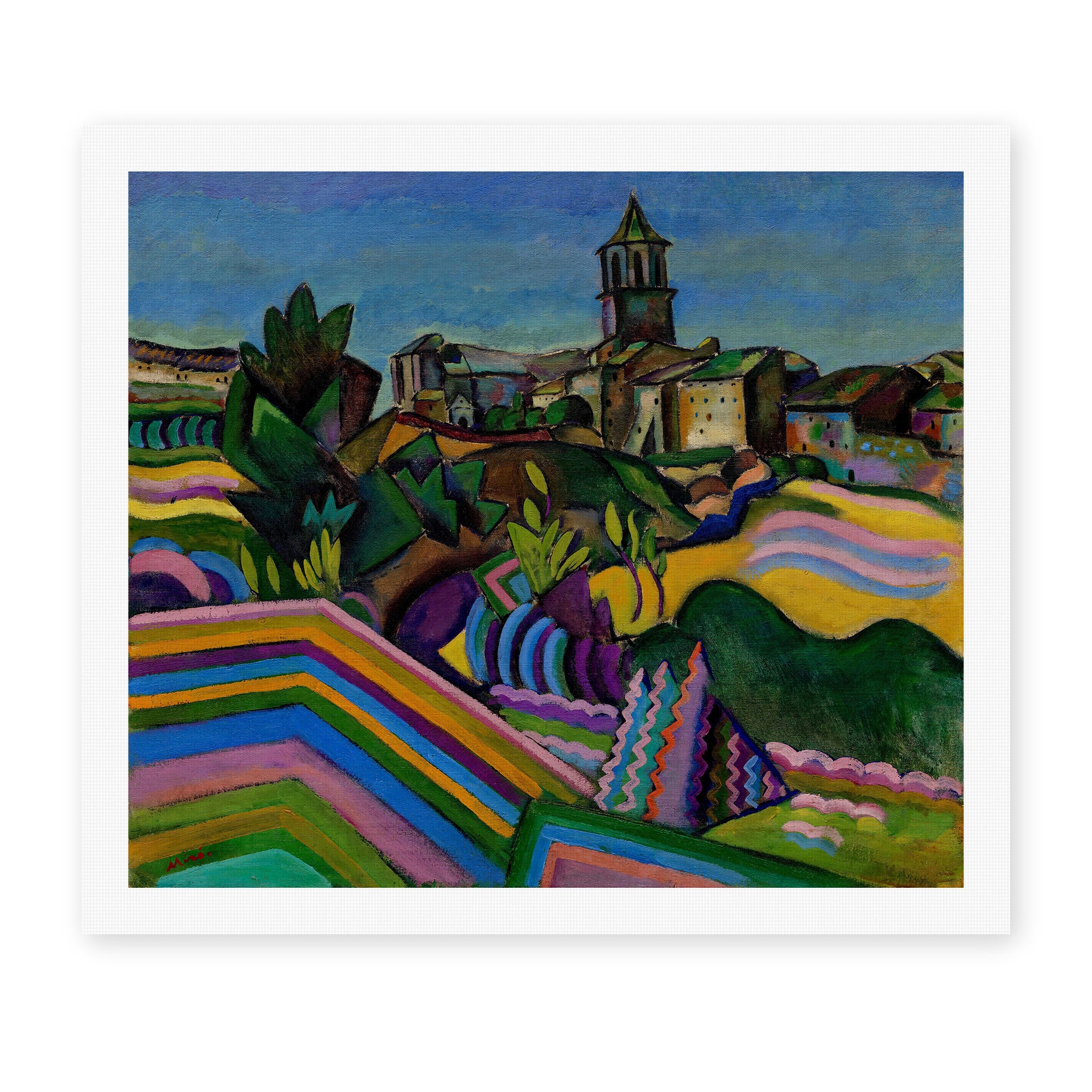 Joan Miró's 'Prades, the Village' painting reproduced as a rolled canvas print