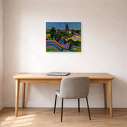 Gallery-wrapped canvas print of Joan Miró's 'Prades, the Village' displayed on a wall in a office
