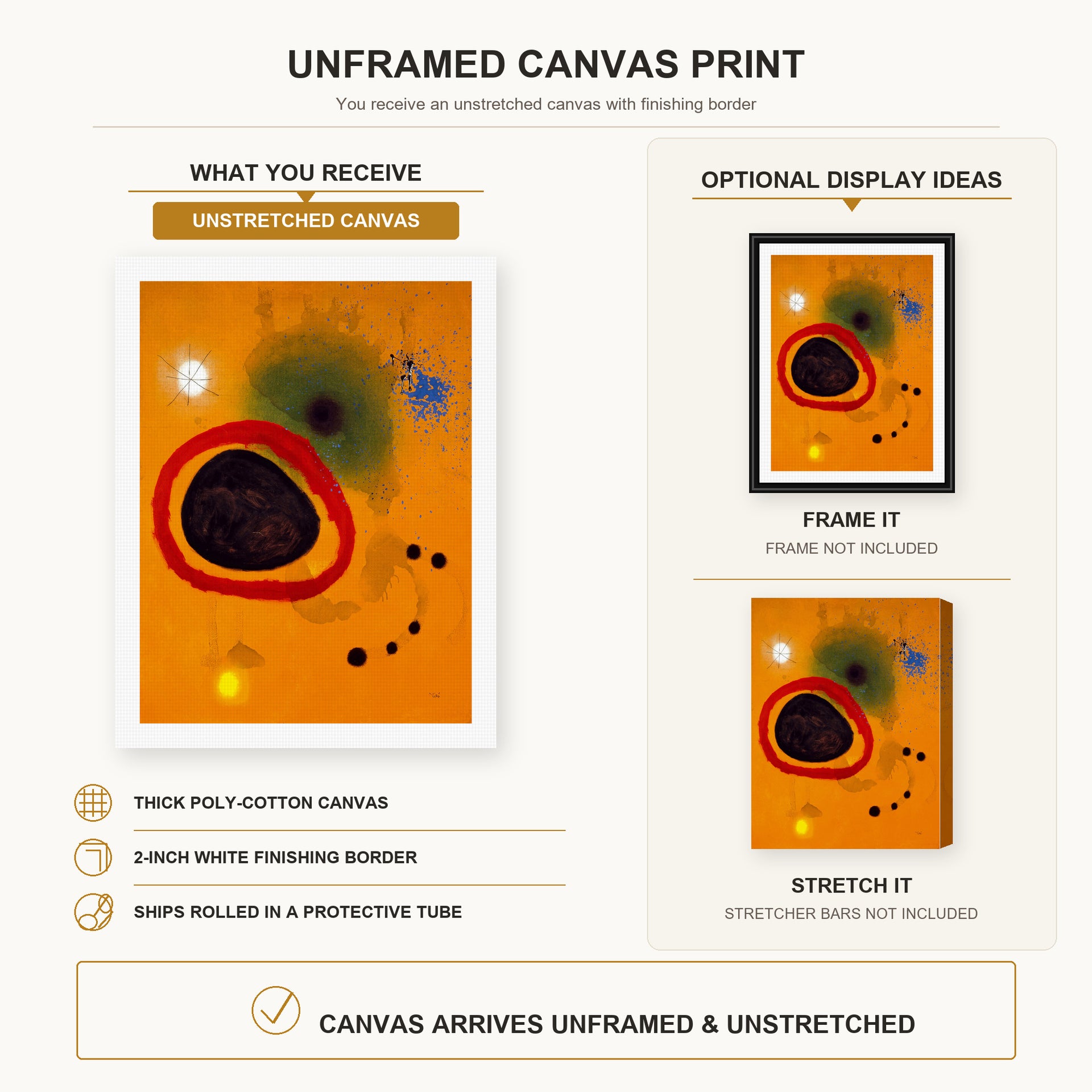 Joan Miro - Red Circle Star - canvas print combined product and display infographic frame and bars not included
