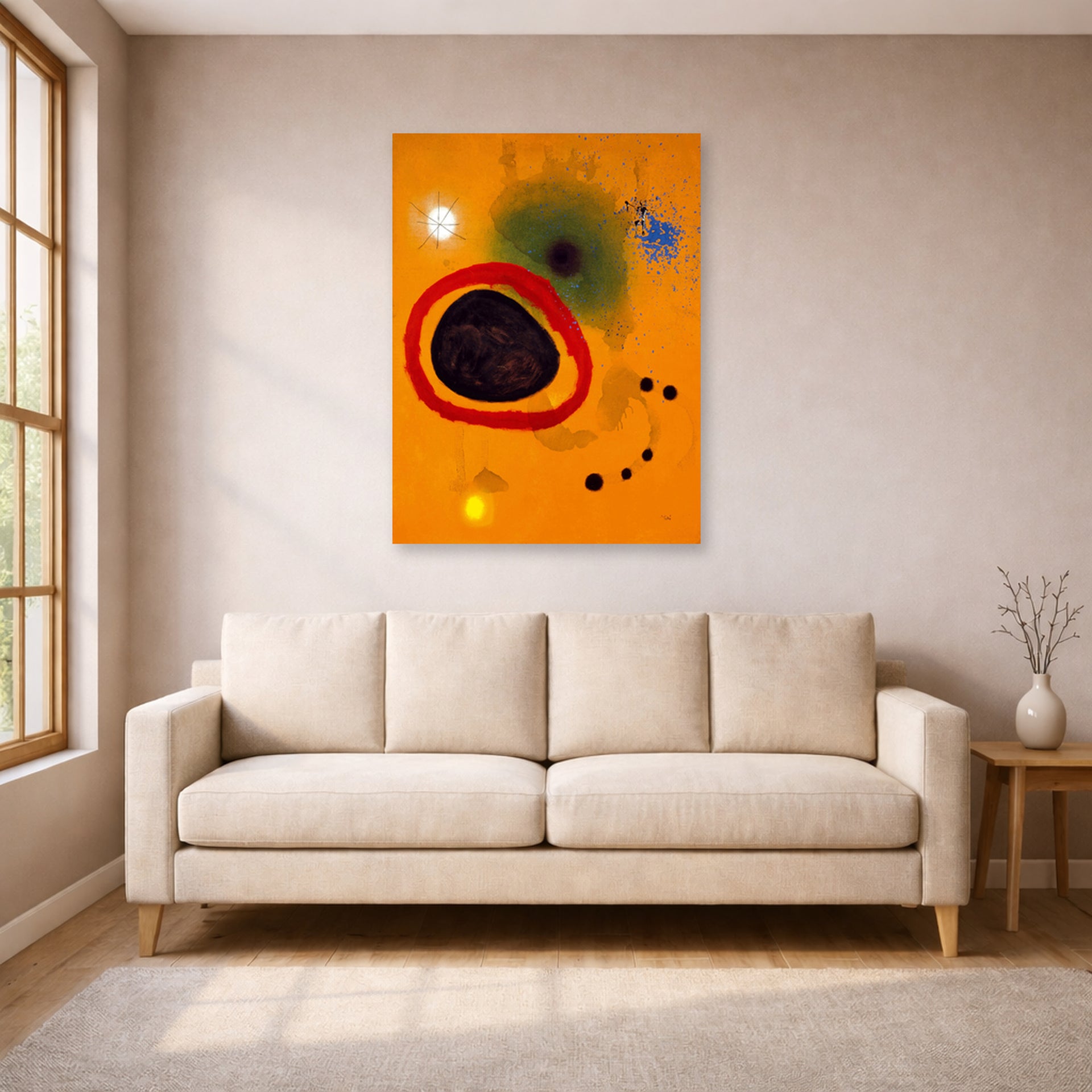 Joan Miro - Red Circle Star - poster print lifestyle living room 1 unframed
