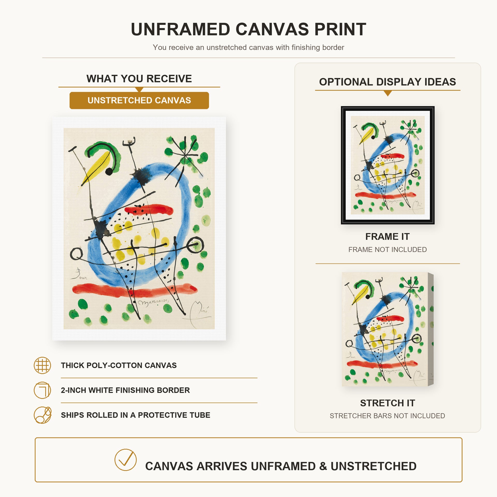 Joan Miro - Sans Titre - canvas print combined product and display infographic frame and bars not included