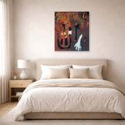Gallery-wrapped canvas print of Joan Miró's 'Snail Woman Flower Star' displayed on a wall in a bedroom