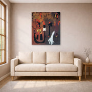 Gallery-wrapped canvas print of Joan Miró's 'Snail Woman Flower Star' displayed on a wall in a living room