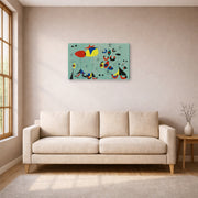 Gallery-wrapped canvas print of Joan Miró's 'Soiree Snob Chez La Princesse' displayed on a wall in a living room