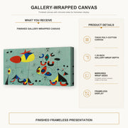 Joan Miró - Soiree Snob Chez La Princesse gallery wrap canvas construction and hanging details infographic