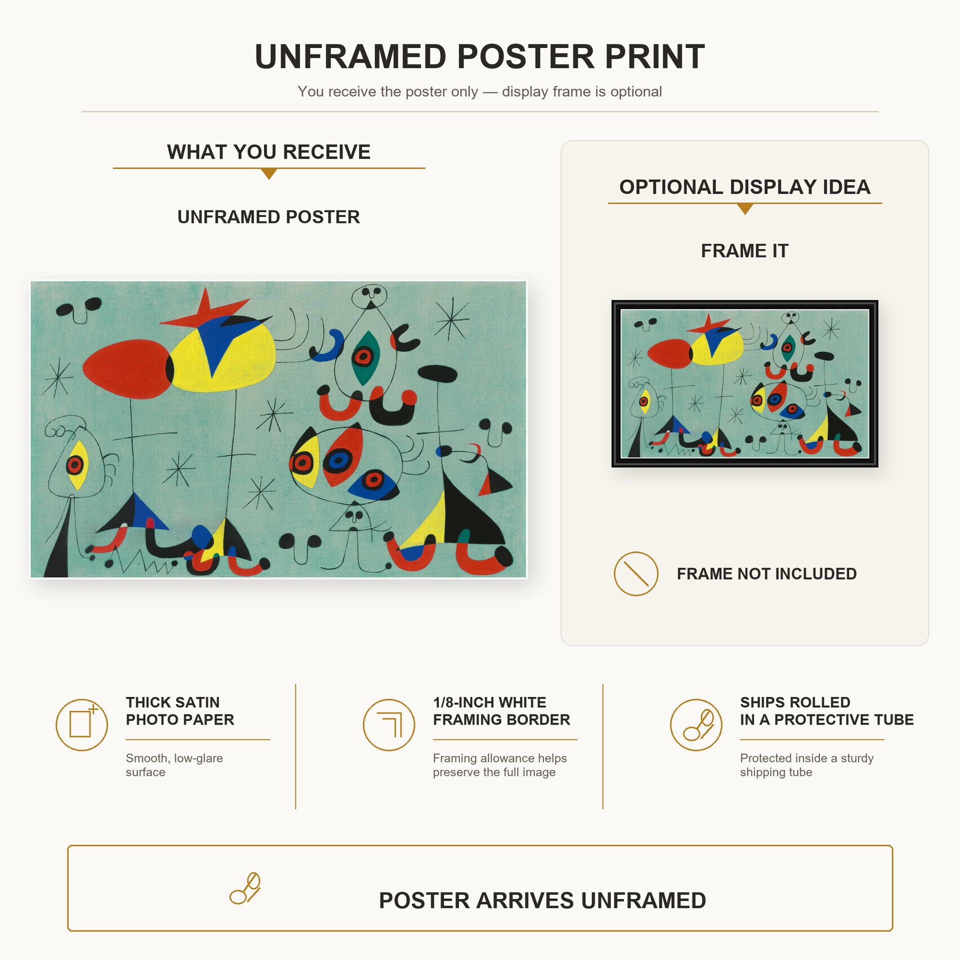 Joan Miró - Soiree Snob Chez La Princesse poster print size comparison and framing display infographic