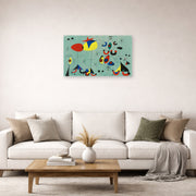 Unframed poster print of Joan Miró's 'Soiree Snob Chez La Princesse' displayed on a wall in a living room