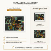 Joan Miró - Still Life with Old Shoe canvas print size comparison and framing display infographic