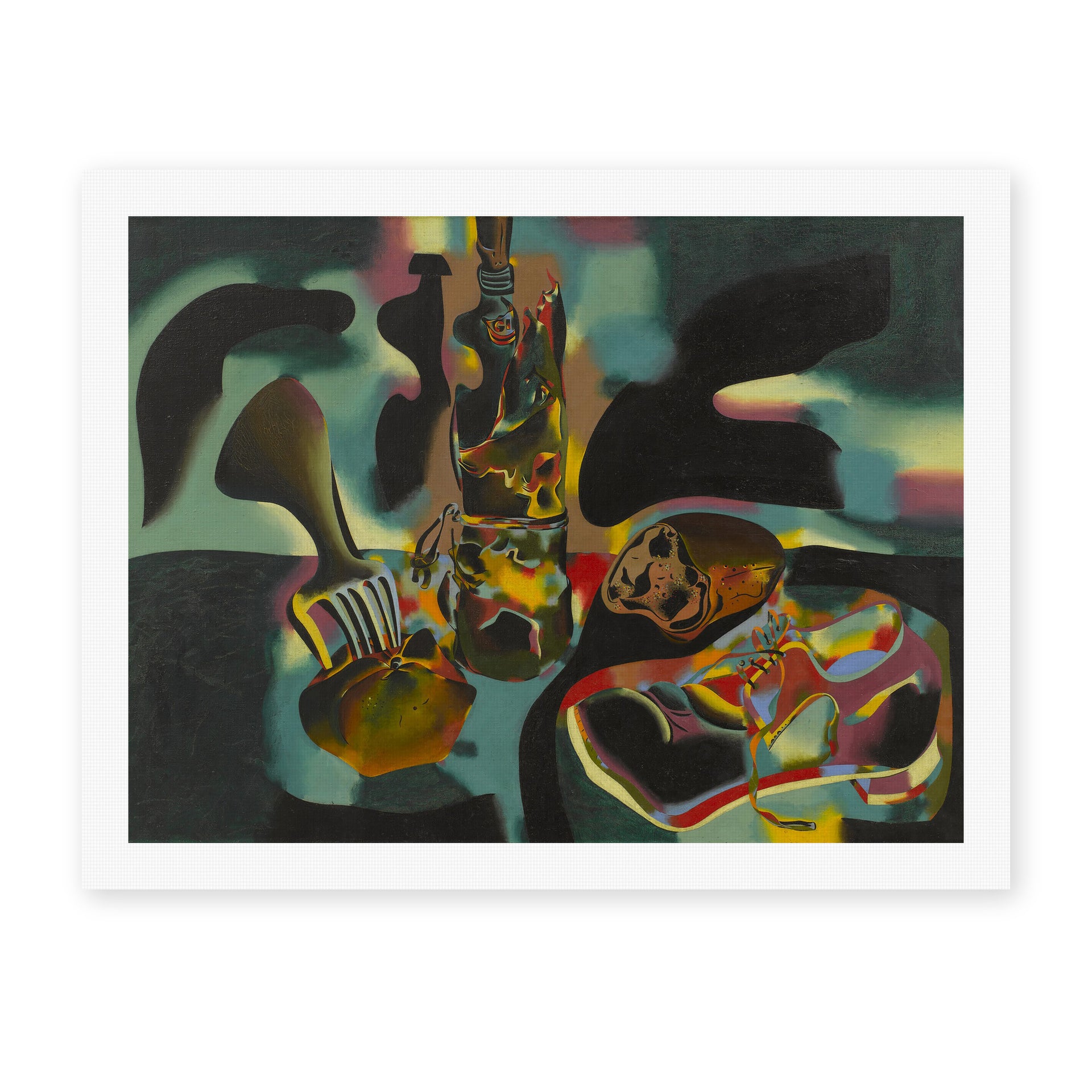 Joan Miró's 'Still Life with Old Shoe' painting reproduced as a rolled canvas print