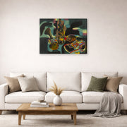 Gallery-wrapped canvas print of Joan Miró's 'Still Life with Old Shoe' displayed on a wall in a living room