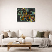 Unframed poster print of Joan Miró's 'Still Life with Old Shoe' displayed on a wall in a living room