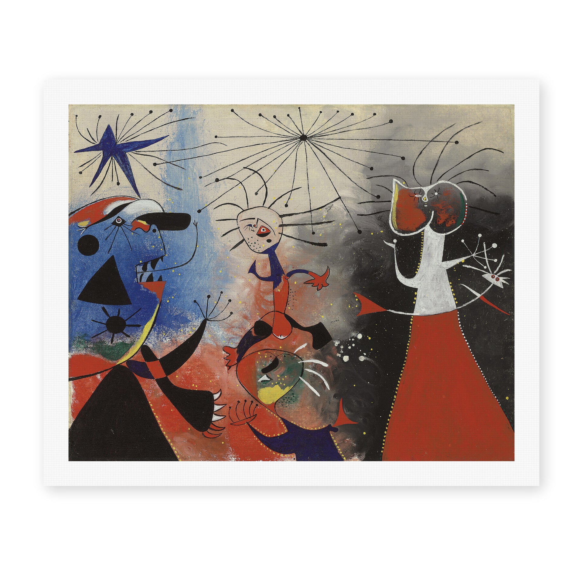 Joan Miró's 'The Caress of the Stars' painting reproduced as a rolled canvas print