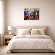 Gallery-wrapped canvas print of Joan Miró's 'The Caress of the Stars' displayed on a wall in a bedroom