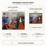 Joan Miró - The Caress of the Stars poster print size comparison and framing display infographic