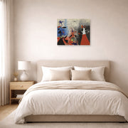 Unframed poster print of Joan Miró's 'The Caress of the Stars' displayed on a wall in a bedroom