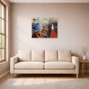 Unframed poster print of Joan Miró's 'The Caress of the Stars' displayed on a wall in a living room