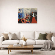 Unframed poster print of Joan Miró's 'The Caress of the Stars' displayed on a wall in a living room