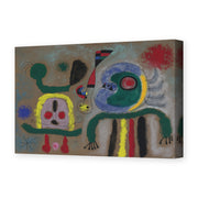 Joan Miró's 'The Encircling Golden Bird Sparkling Poet's Thought' painting reproduced as a gallery-wrapped canvas print
