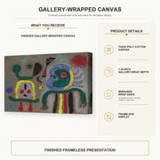 Joan Miró - The Encircling Golden Bird Sparkling Poet's Thought gallery wrap canvas construction and hanging details infographic