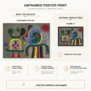 Joan Miró - The Encircling Golden Bird Sparkling Poet's Thought poster print size comparison and framing display infographic