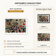 Joan Miró - The Escape Ladder canvas print size comparison and framing display infographic