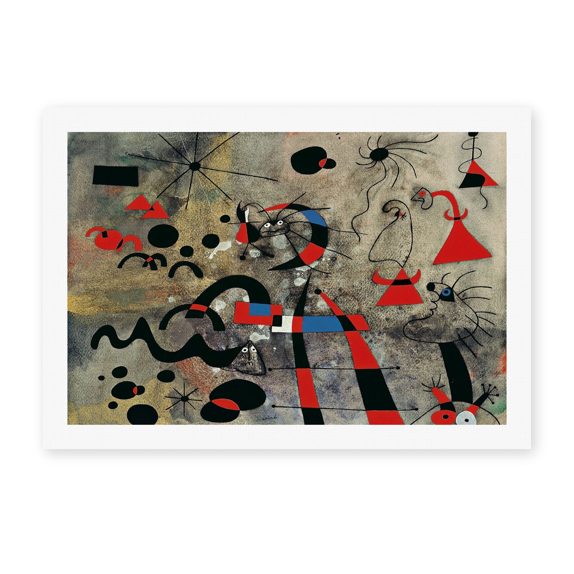 Joan Miró's 'The Escape Ladder' painting reproduced as a rolled canvas print
