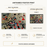 Joan Miró - The Escape Ladder poster print size comparison and framing display infographic