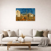 Gallery-wrapped canvas print of Joan Miró's 'The Farm' displayed on a wall in a living room