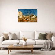 Unframed poster print of Joan Miró's 'The Farm' displayed on a wall in a living room