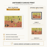 Joan Miró - The Hunter (catalan Landscape) canvas print size comparison and framing display infographic