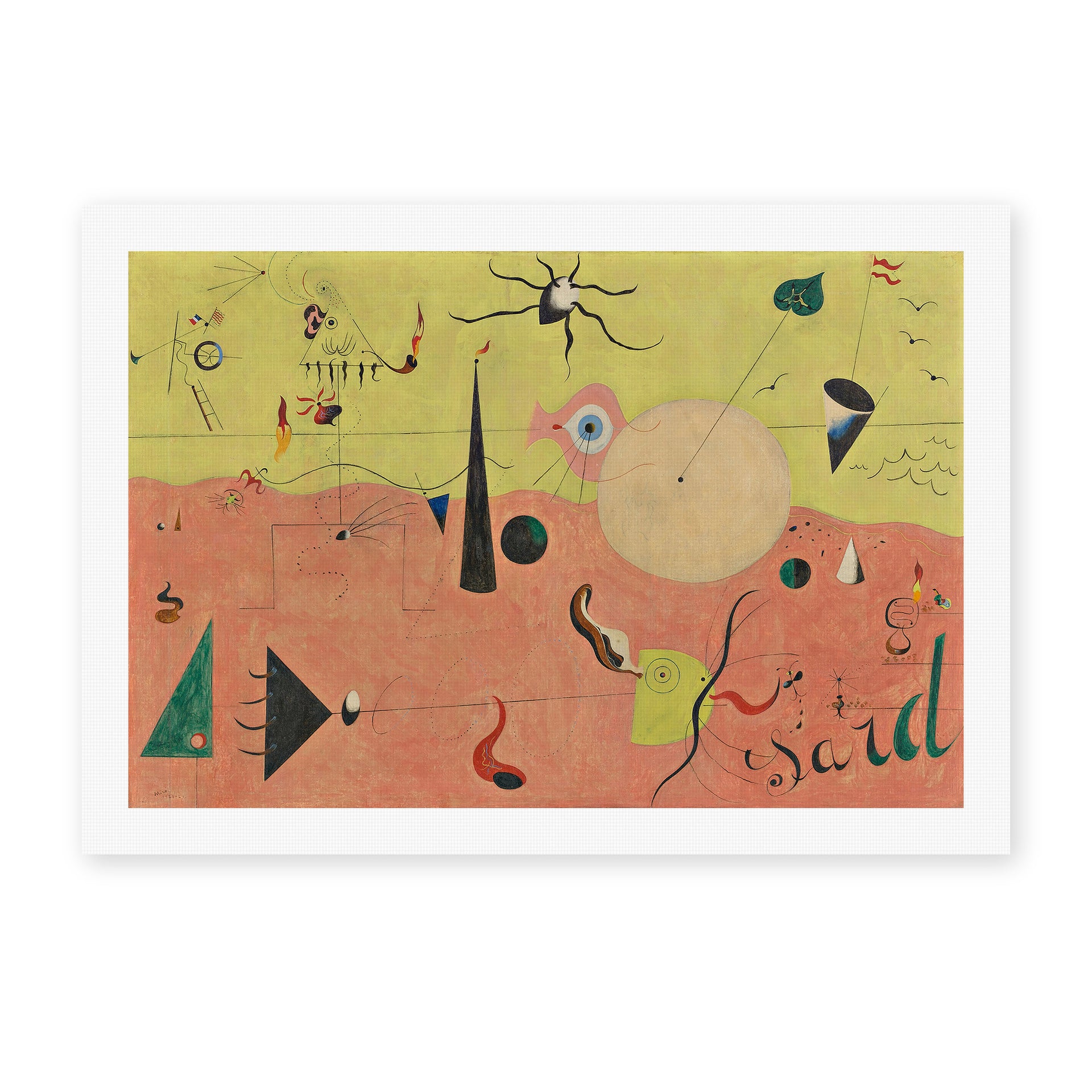 Joan Miró's 'The Hunter (catalan Landscape)' painting reproduced as a rolled canvas print