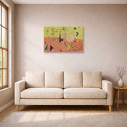 Gallery-wrapped canvas print of Joan Miró's 'The Hunter (catalan Landscape)' displayed on a wall in a living room
