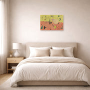 Unframed poster print of Joan Miró's 'The Hunter (catalan Landscape)' displayed on a wall in a bedroom
