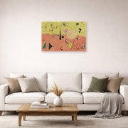 Unframed poster print of Joan Miró's 'The Hunter (catalan Landscape)' displayed on a wall in a living room