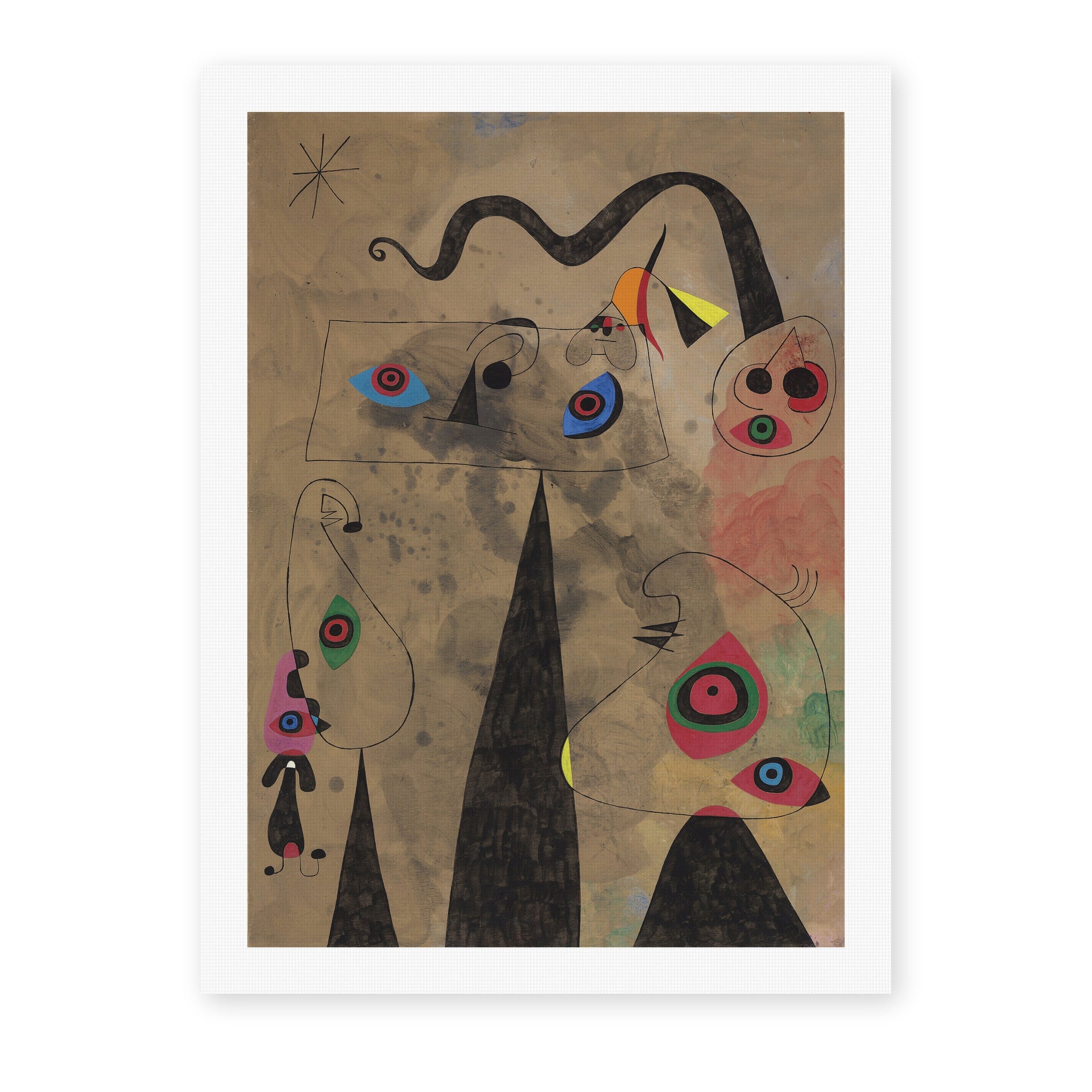 Joan Miró's 'The Poppy Serpent Dragging on a Field of Violets Populated by Mourning Lizards' painting reproduced as a rolled canvas print