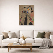 Unframed poster print of Joan Miró's 'The Poppy Serpent Dragging on a Field of Violets Populated by Mourning Lizards' displayed on a wall in a living room