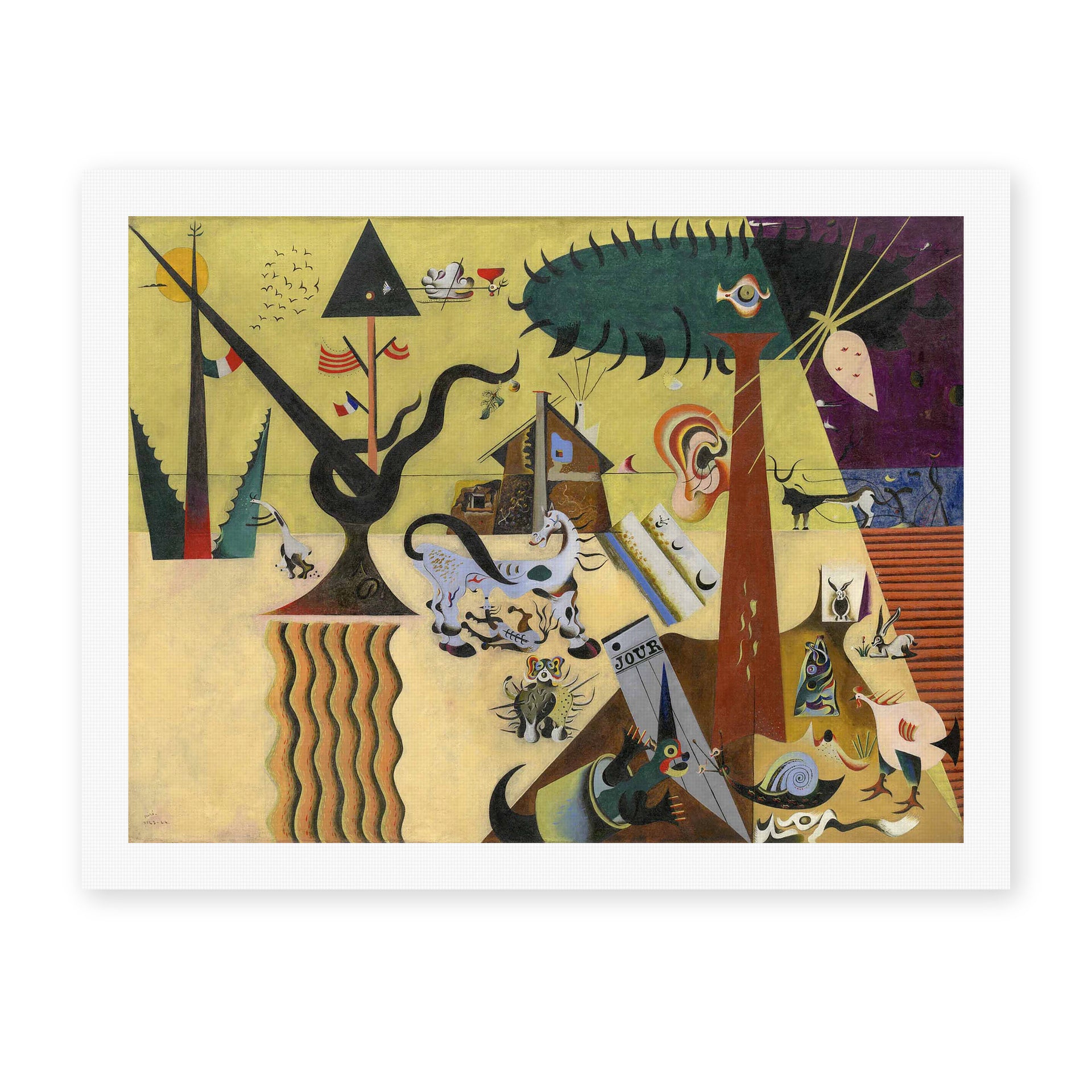 Joan Miró's 'The Tilled Field' painting reproduced as a rolled canvas print