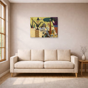 Gallery-wrapped canvas print of Joan Miró's 'The Tilled Field' displayed on a wall in a living room
